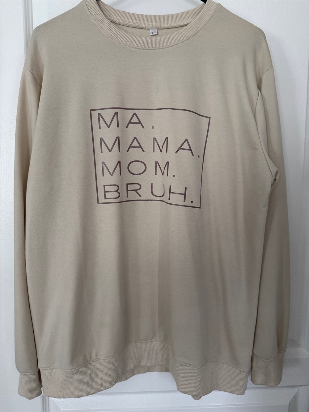 Beige Graphic Crewneck Top - MA. MAMA. MOM. BRUH.
